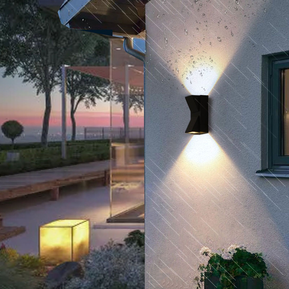 Outdoor Wall Light Plastic Housings Dual Head Exterior Wall Lamp with Up and Down Sconces 3000k Warm Light