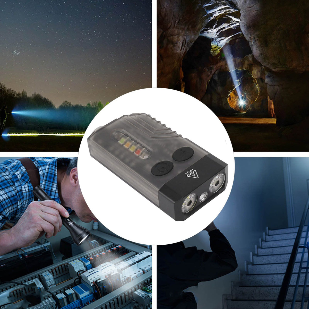 Mini Flashlight Portable Rechargeable Buzzer Alarm Keychain Light for Camping Hiking Outdoor Violet 365NM