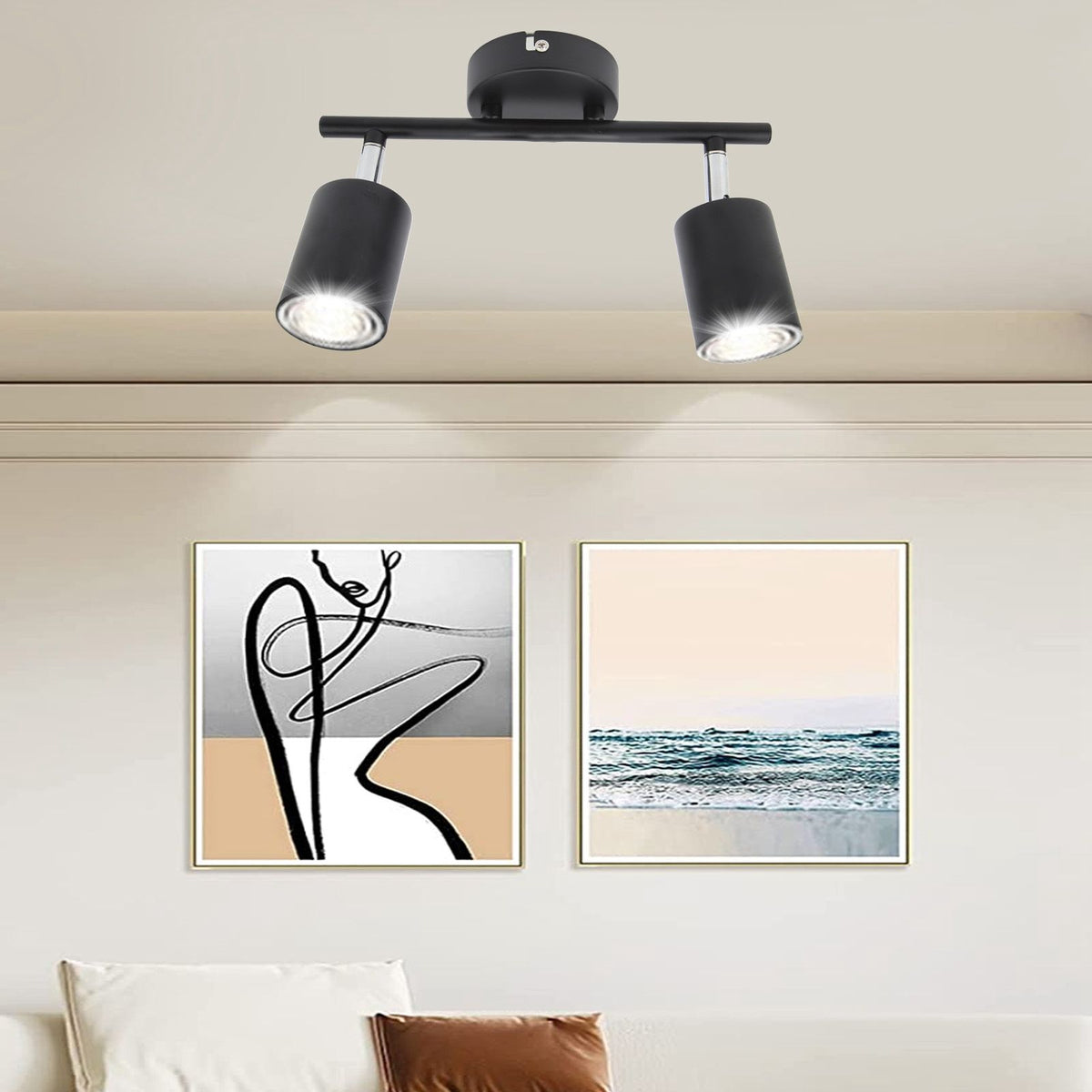LED Track Light Kit 2 Heads 10.8in Track 90 Degrees Rotatable 2 Light Track Lighting Kit for GU10 Bulb Ceiling