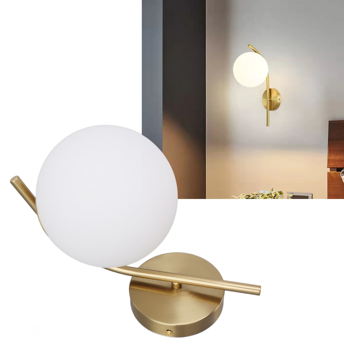 Glass Wall Sconce Indoor Wall Sconce Golden E27 E26 Wall Lamp Holder 85‑265V for Bedroom