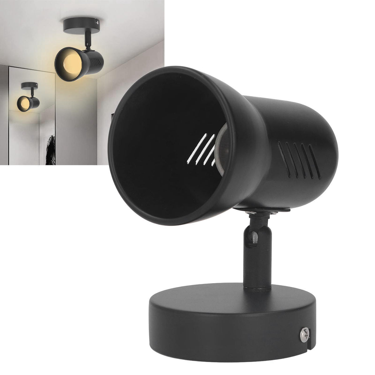 Wall Light Bulb Holder E26 Rotatable Matte Black Easy Installation Wall Mounted Bulb Socket for Bedroom Office 85‑265V