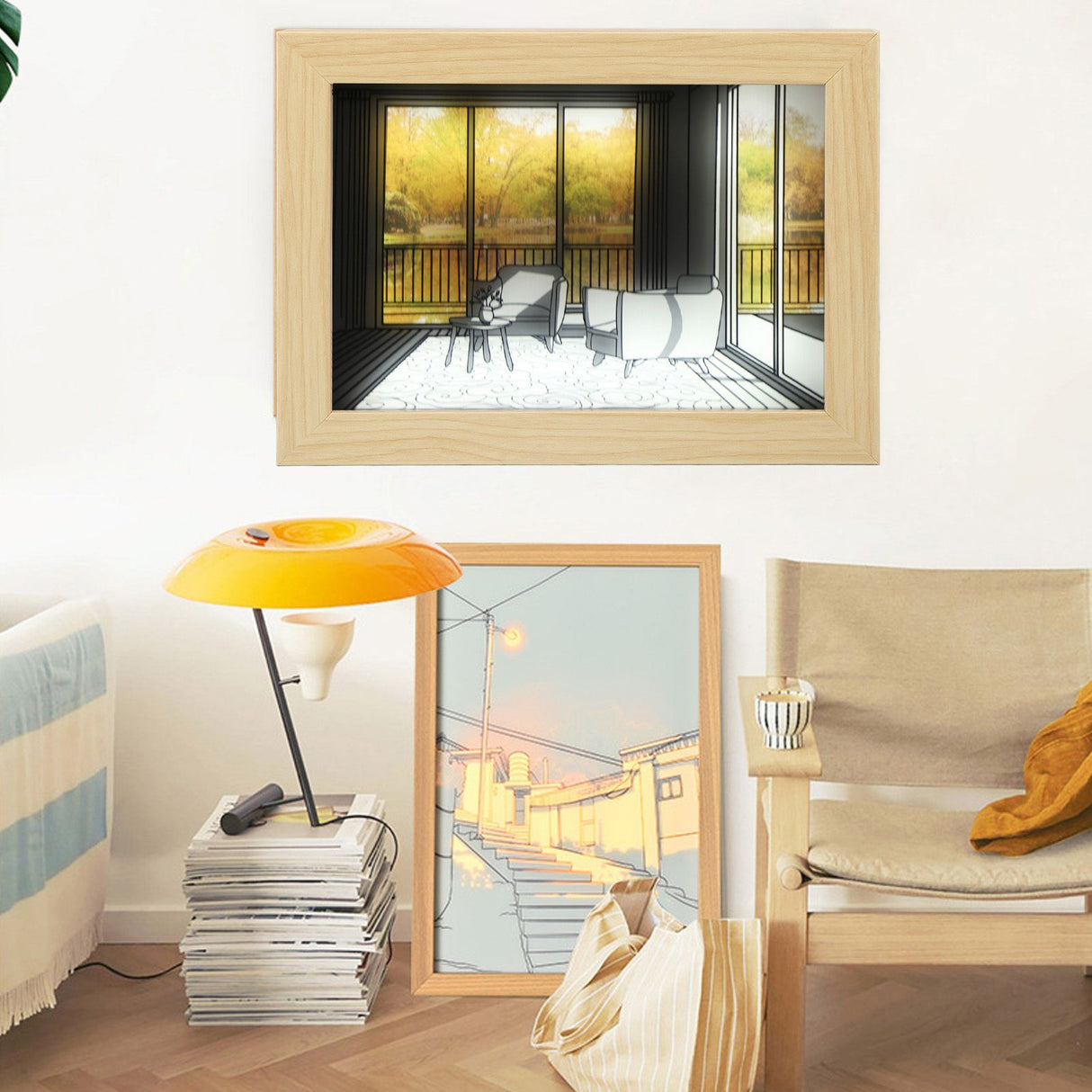 Decorative Light Painting 3 Light Modes LED Lighting Painting Decoration for Living Room Wall Art Decoration L 12.6x9.1x1.2 In
