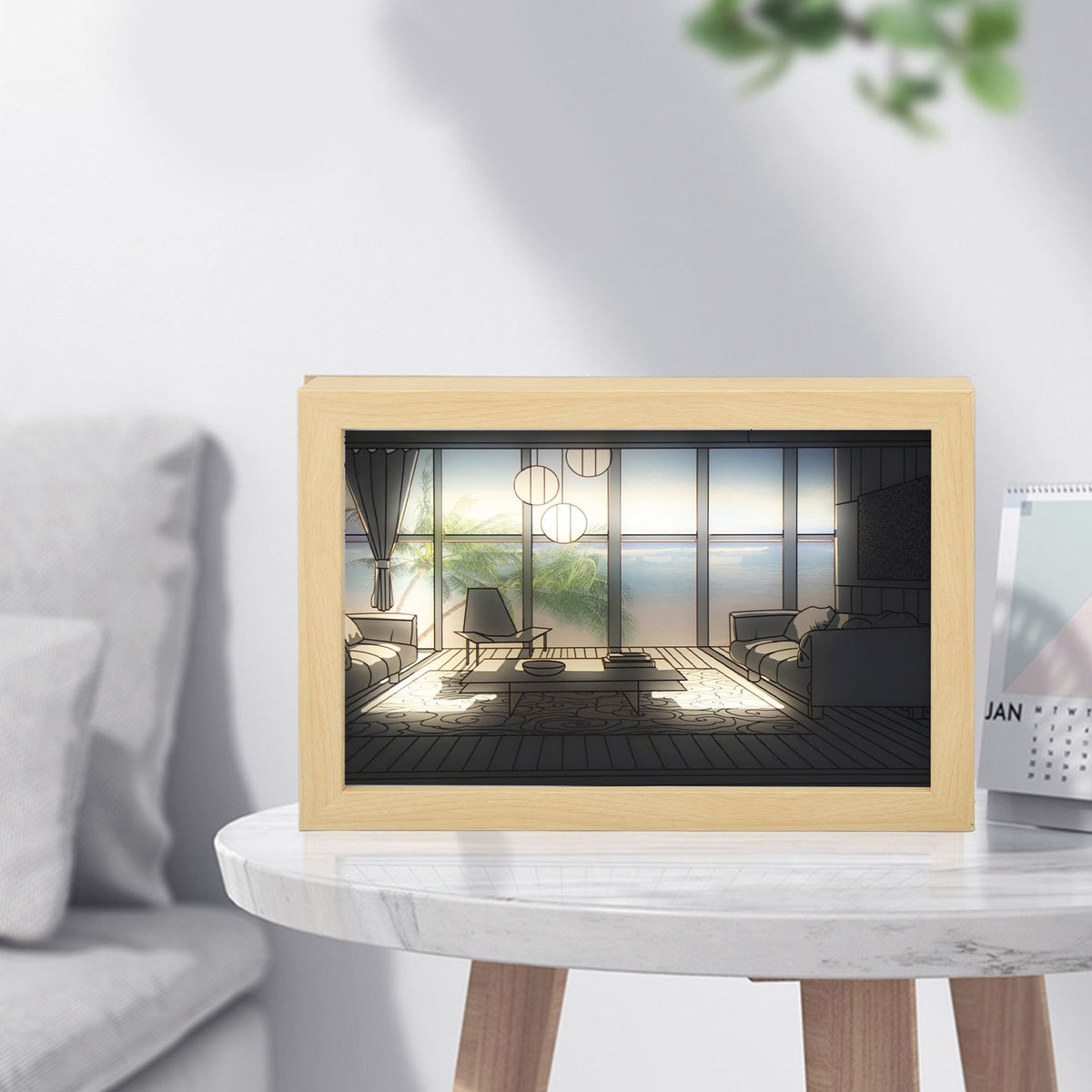 LED Decorative Light Painting USB Powered Japan Anime Style Seaside Modern Simulate Sunshine Drawing Night Light for Bedroom Living Room Office S