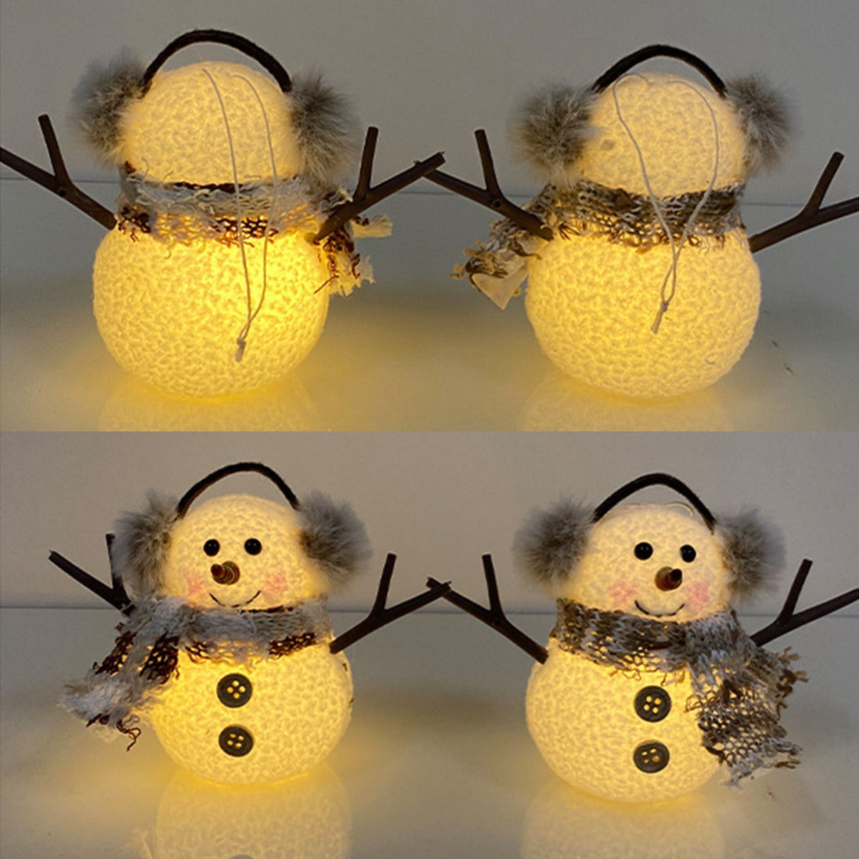 2pcs Enchanting Illuminated Mini Snowman Ornament for Christmas Home Decor