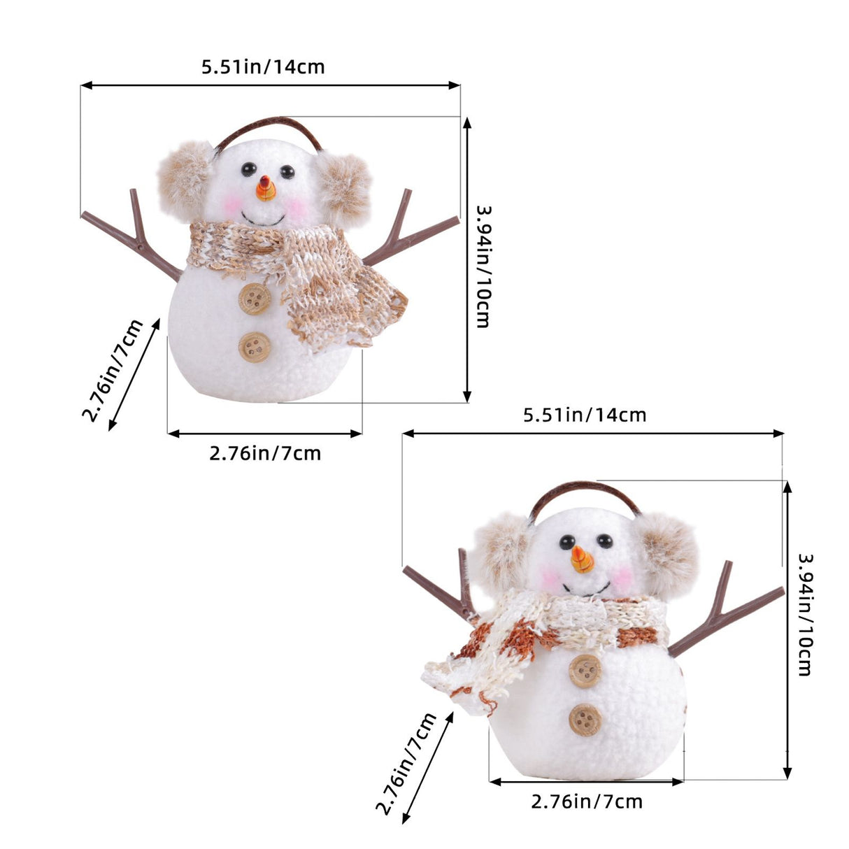 2pcs Enchanting Illuminated Mini Snowman Ornament for Christmas Home Decor