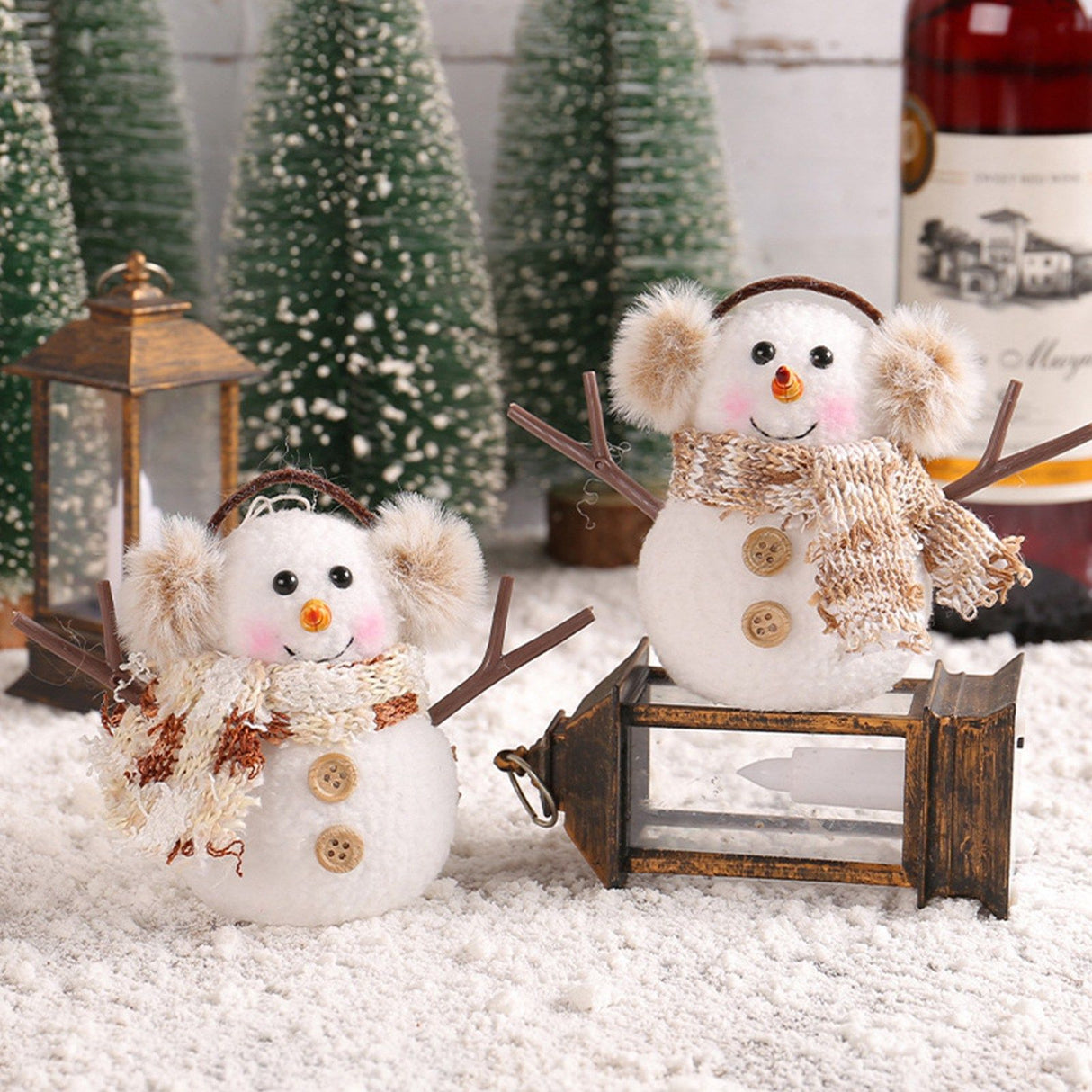 2pcs Enchanting Illuminated Mini Snowman Ornament for Christmas Home Decor