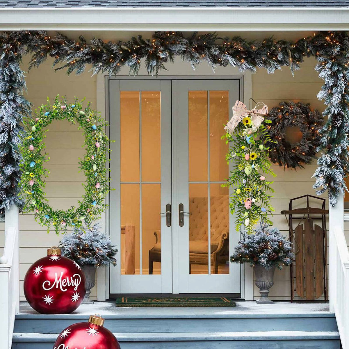 Simulation Egg Rattan Garland Artificial Easter Eggs Flower Garland Home Greenery Decor