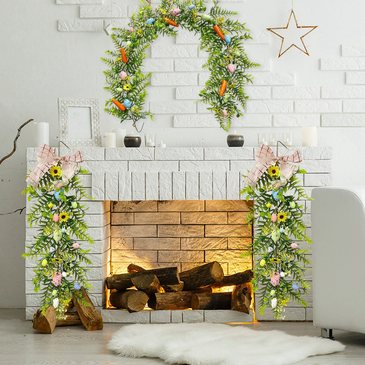Simulation Egg Rattan Garland Artificial Easter Eggs Flower Garland Home Greenery Decor