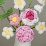 Simulation Woolen Flower Handmade Knitting Artificial Flower Crochet Knitted Flower with Ceramic Vase Table Flower Gift - Top-Down View