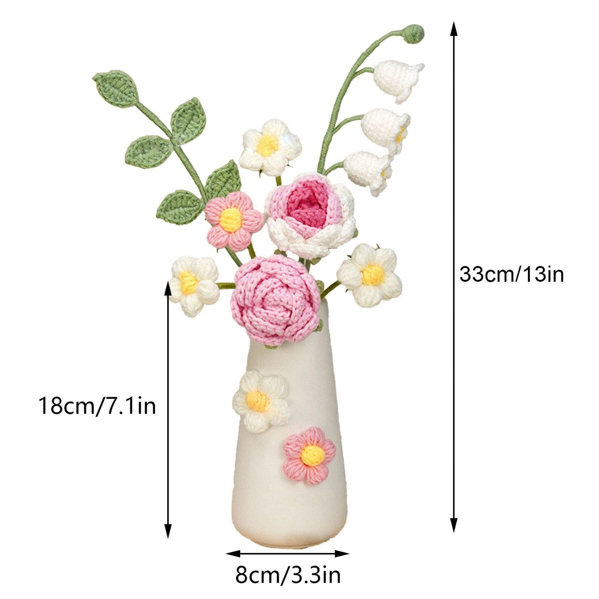 Simulation Woolen Flower Handmade Knitting Artificial Flower Crochet Knitted Flower with Ceramic Vase Table Flower Gift