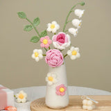 Simulation Woolen Flower Handmade Knitting Artificial Flower Crochet Knitted Flower with Ceramic Vase Table Flower Gift - Rear View