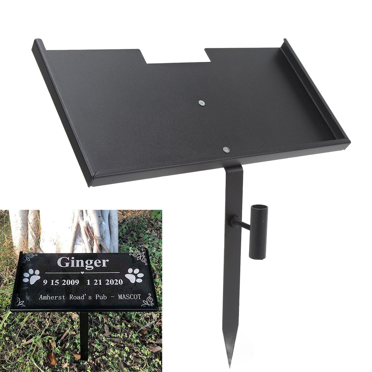 Grave Marker Stand Marker Holder Iron Anti Fade Easy Assembly Matte Finish Drain Hole Memorial Stone Plaque Stand for Loved Ones Pets