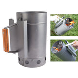 Grill Chimney Starter Wood Handle Compact Barbecue Chimney Starter for Outdoor Cooking Camping