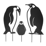 Penguin Family Stake Statue Simulation Vivid Hollow Iron Animal Stake Decoration for Garden Lawn Yard