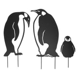 Penguin Family Stake Statue Simulation Vivid Hollow Iron Animal Stake Decoration for Garden Lawn Yard