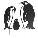 Penguin Family Stake Statue Simulation Vivid Hollow Iron Animal Stake Decoration for Garden Lawn Yard