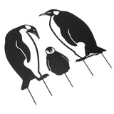 Penguin Family Stake Statue Simulation Vivid Hollow Iron Animal Stake Decoration for Garden Lawn Yard