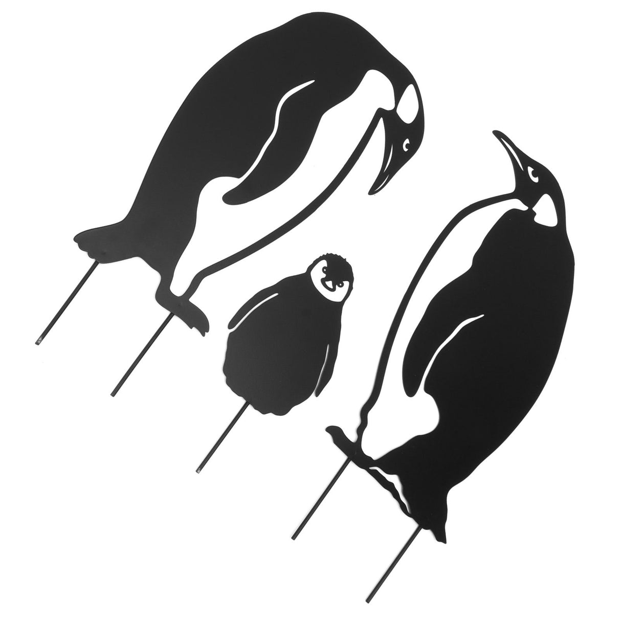 Penguin Family Stake Statue Simulation Vivid Hollow Iron Animal Stake Decoration for Garden Lawn Yard