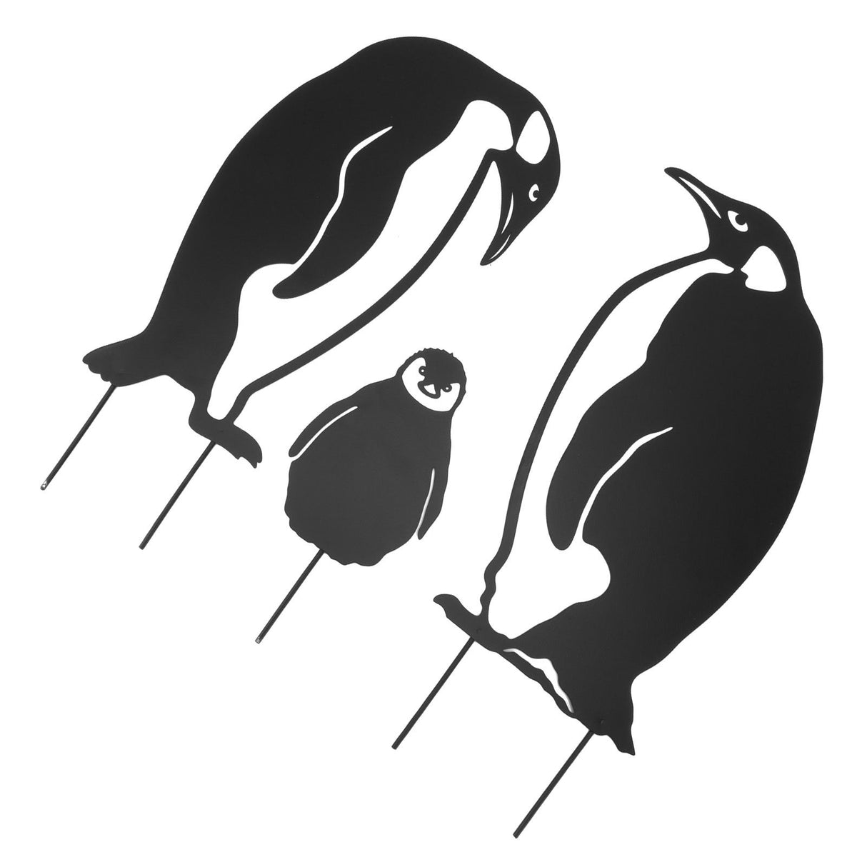 Penguin Family Stake Statue Simulation Vivid Hollow Iron Animal Stake Decoration for Garden Lawn Yard