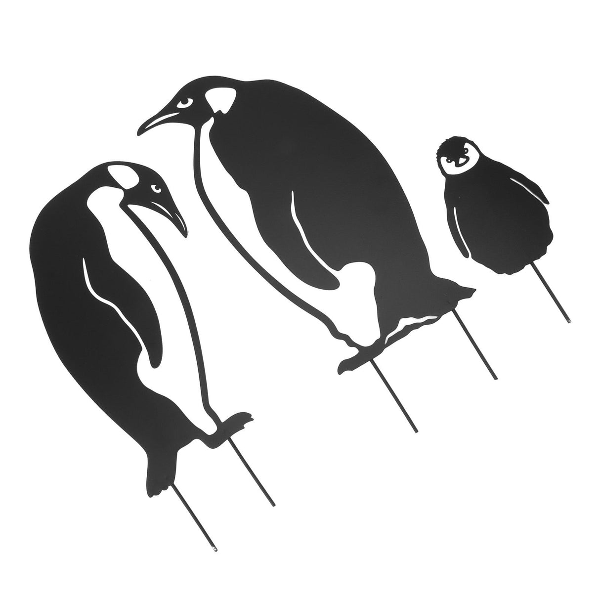 Penguin Family Stake Statue Simulation Vivid Hollow Iron Animal Stake Decoration for Garden Lawn Yard