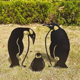 Penguin Family Stake Statue Simulation Vivid Hollow Iron Animal Stake Decoration for Garden Lawn Yard