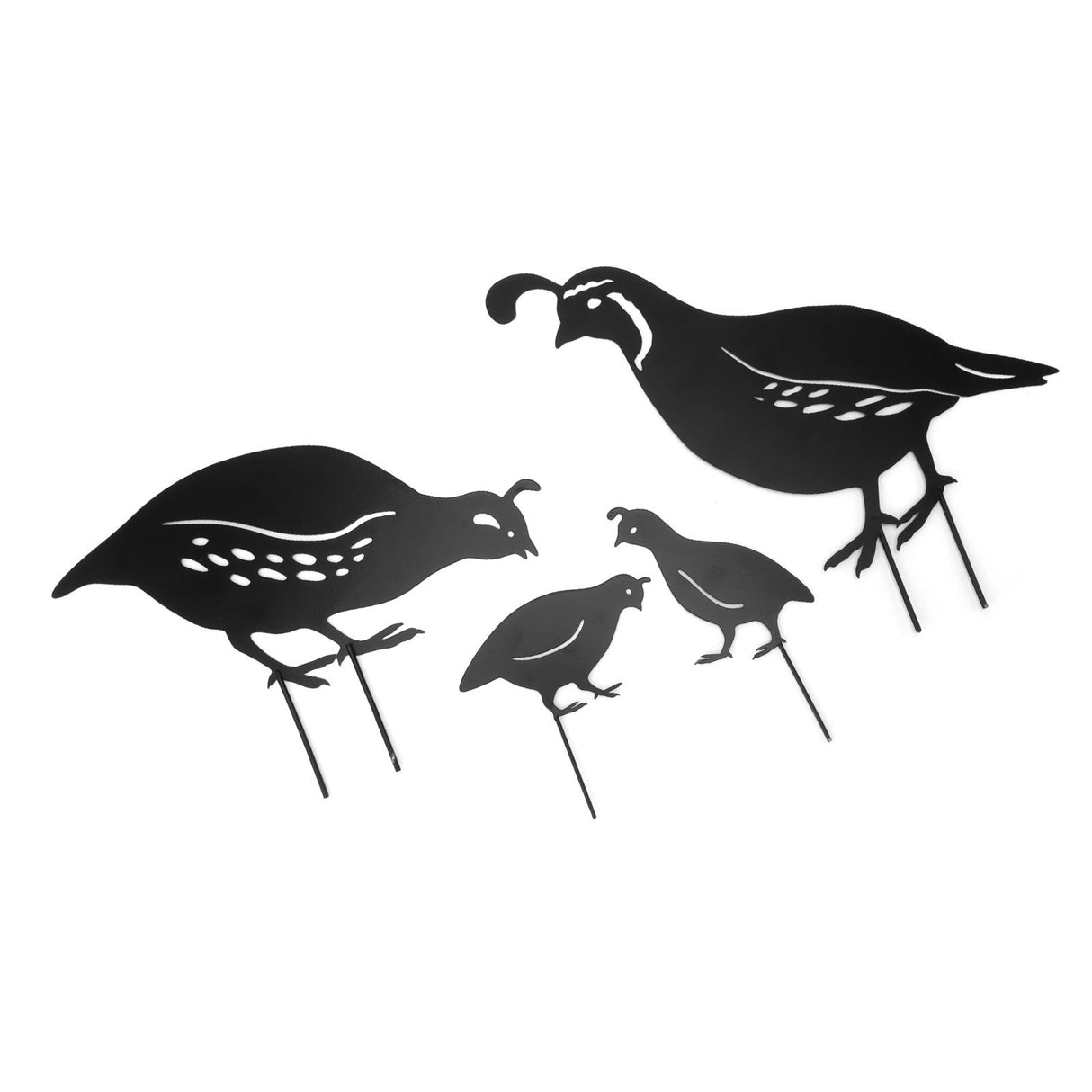 4pcs Outdoor Quail Family Yard Decor Innovative Iron Art Hand Crafted Metal Quail Stake Statue for Outdoor Garden Yard
