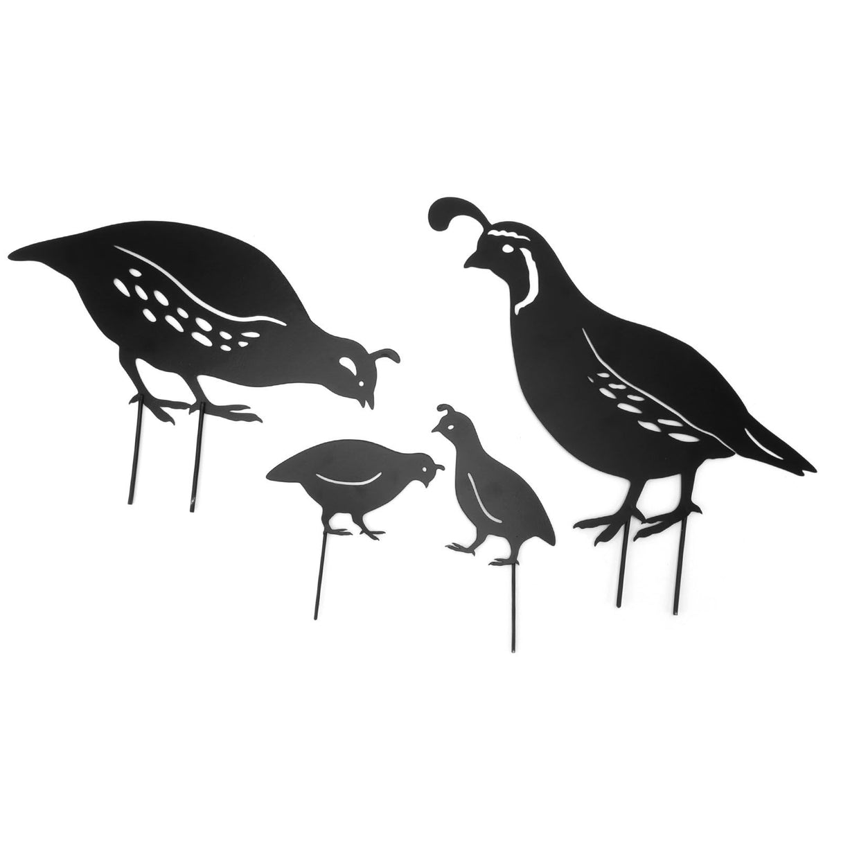 4pcs Outdoor Quail Family Yard Decor Innovative Iron Art Hand Crafted Metal Quail Stake Statue for Outdoor Garden Yard