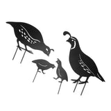 4pcs Outdoor Quail Family Yard Decor Innovative Iron Art Hand Crafted Metal Quail Stake Statue for Outdoor Garden Yard - 45-Degree Angle