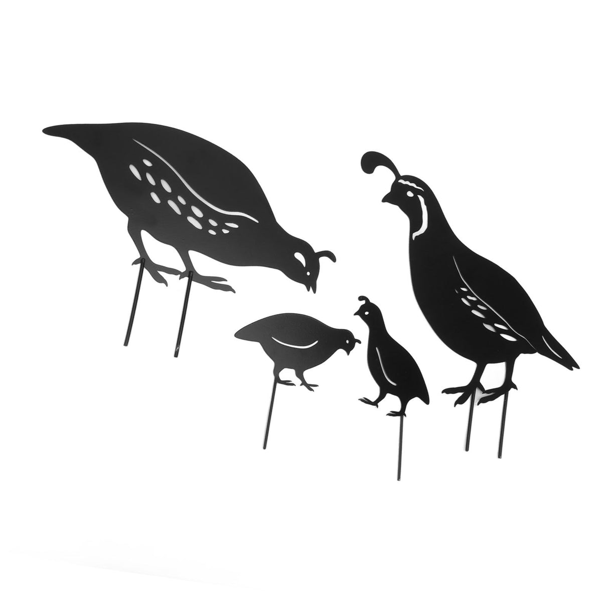 4pcs Outdoor Quail Family Yard Decor Innovative Iron Art Hand Crafted Metal Quail Stake Statue for Outdoor Garden Yard