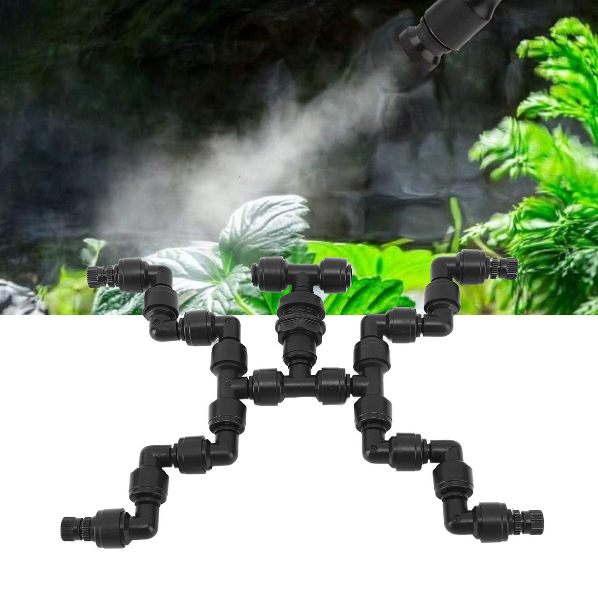 Adjustable Mist Cooling System Nozzle 360 Degree Pets Reptiles Greenhouse Rainforest Mist Maker Fogger 4 Heads Black