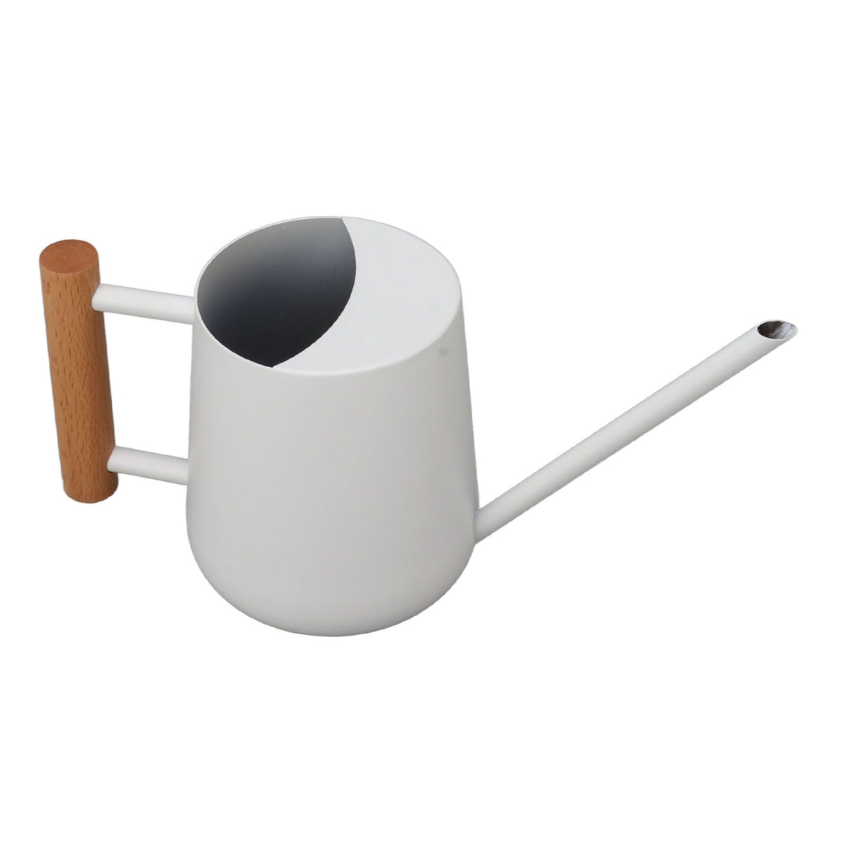 Watering Can 900ml Stainless Steel Long Spout Wooden Handle Elegant Flower Watering Pot for Garden Family Outdoor White