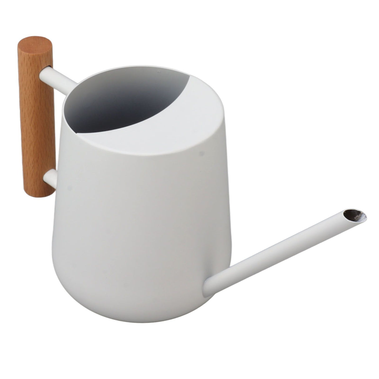 Watering Can 900ml Stainless Steel Long Spout Wooden Handle Elegant Flower Watering Pot for Garden Family Outdoor White