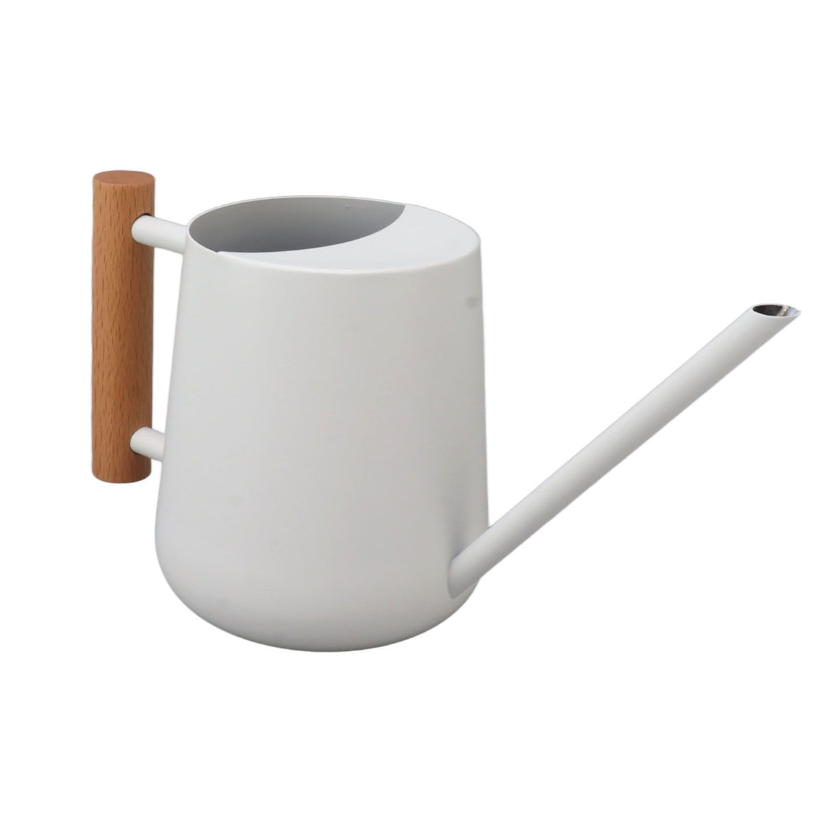 Watering Can 900ml Stainless Steel Long Spout Wooden Handle Elegant Flower Watering Pot for Garden Family Outdoor White