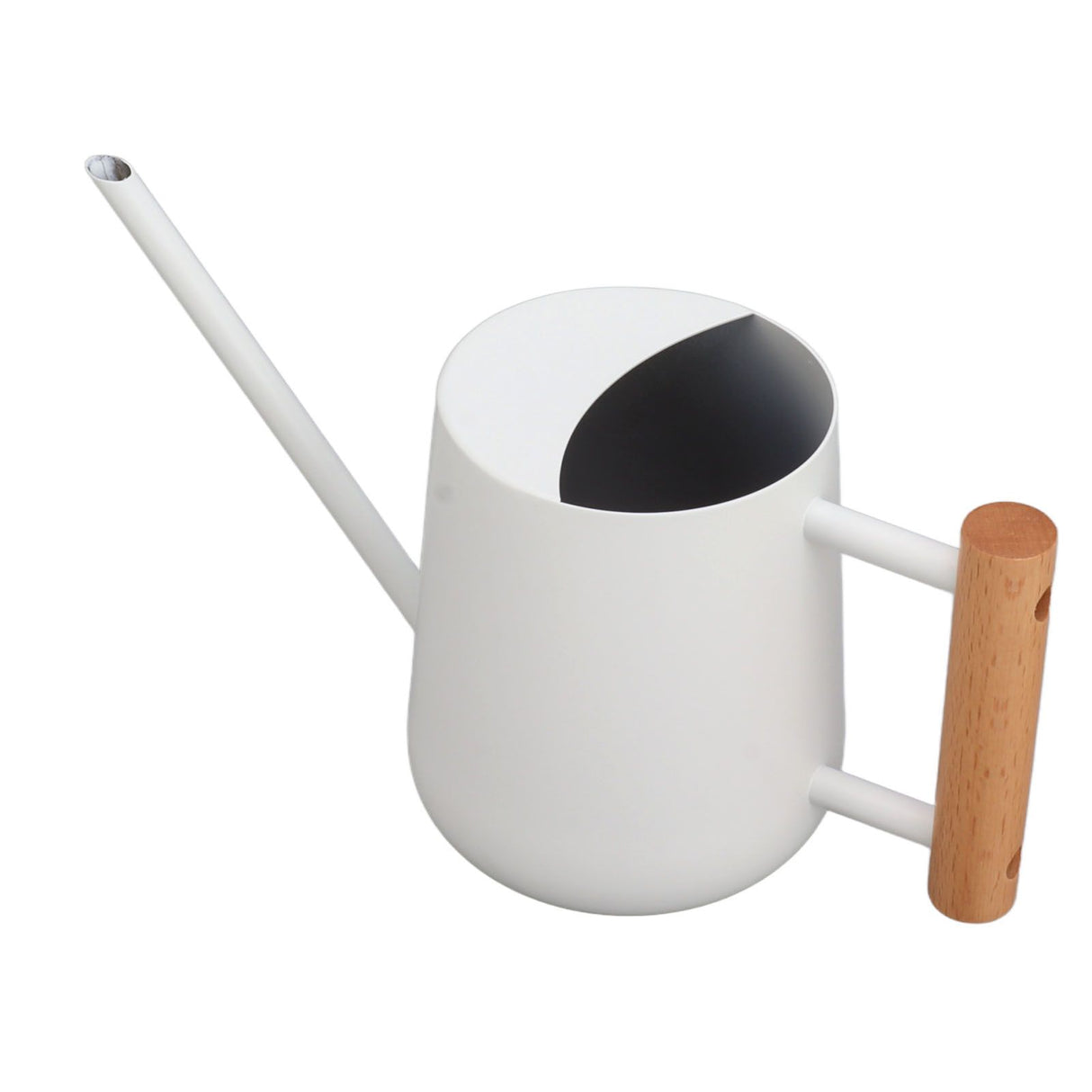 Watering Can 900ml Stainless Steel Long Spout Wooden Handle Elegant Flower Watering Pot for Garden Family Outdoor White