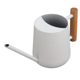 Watering Can 900ml Stainless Steel Long Spout Wooden Handle Elegant Flower Watering Pot for Garden Family Outdoor White