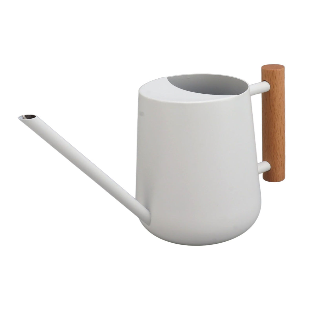 Watering Can 900ml Stainless Steel Long Spout Wooden Handle Elegant Flower Watering Pot for Garden Family Outdoor White