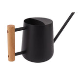 Watering Can 900ml Stainless Steel Long Spout Wooden Handle Elegant Flower Watering Pot for Garden Family Outdoor Black - Front View