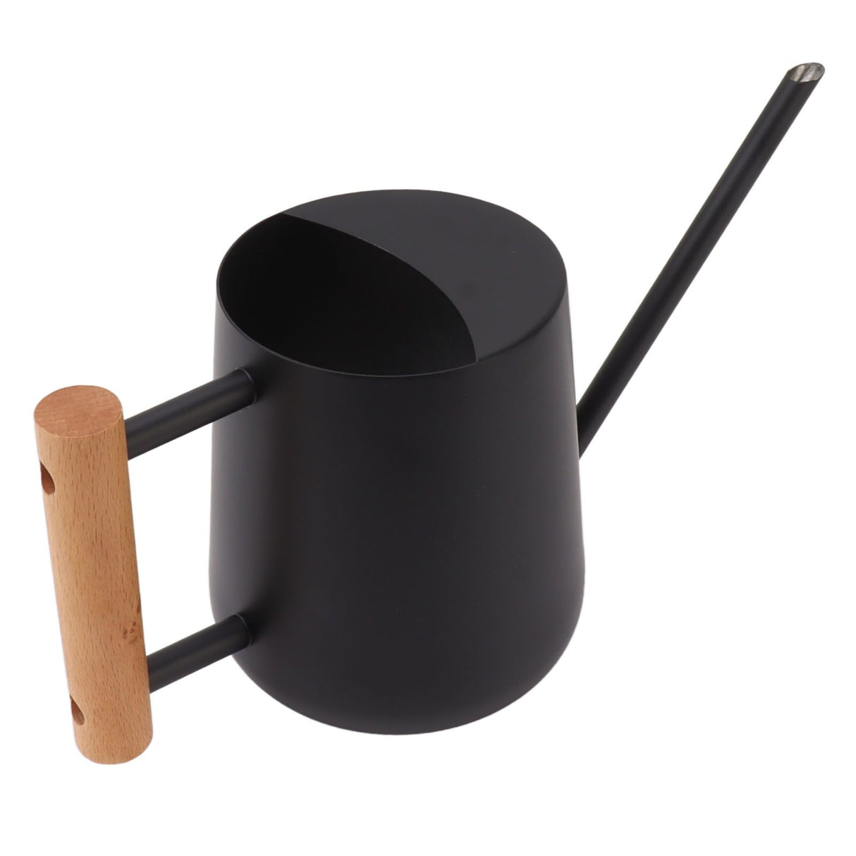 Watering Can 900ml Stainless Steel Long Spout Wooden Handle Elegant Flower Watering Pot for Garden Family Outdoor Black