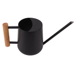 Watering Can 900ml Stainless Steel Long Spout Wooden Handle Elegant Flower Watering Pot for Garden Family Outdoor Black