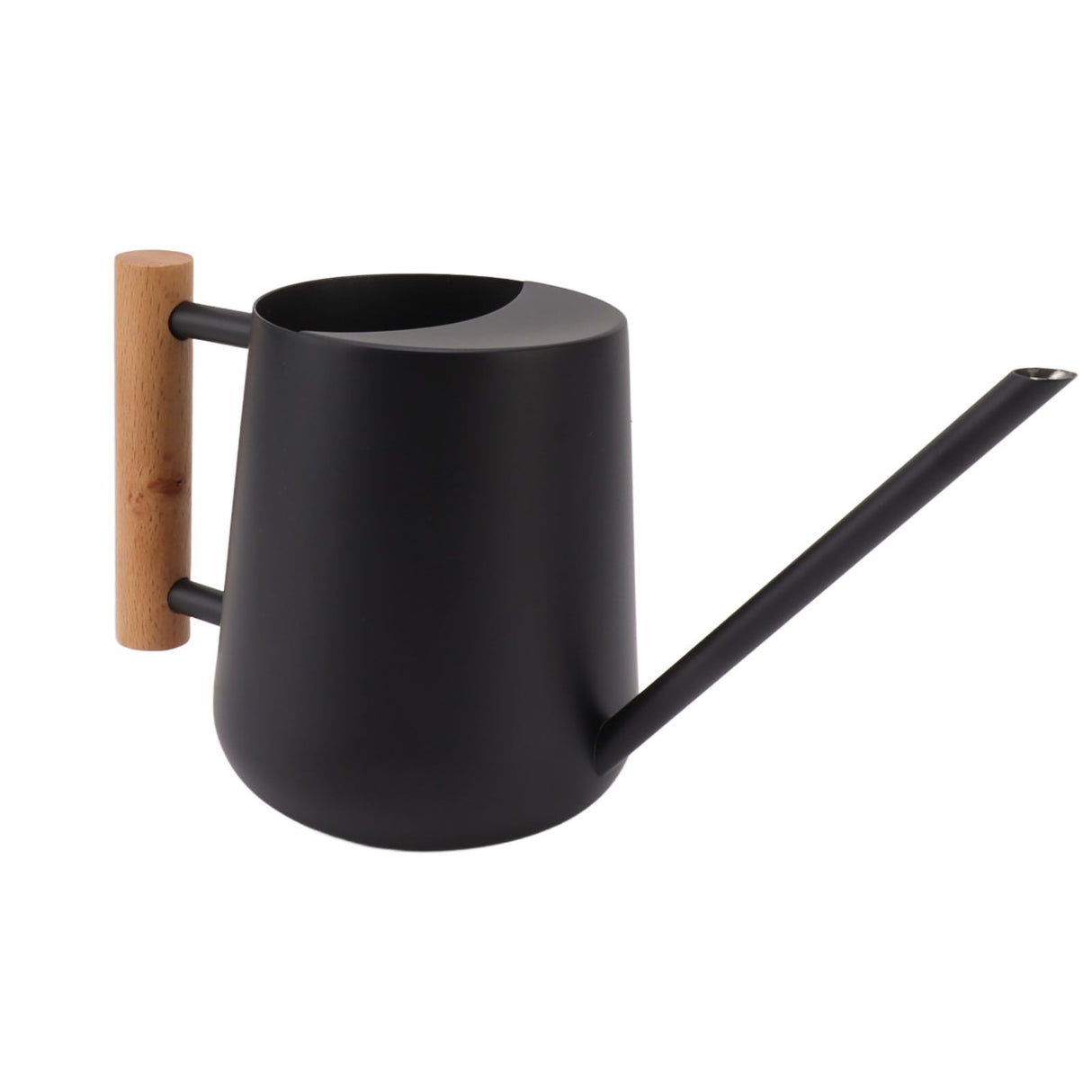 Watering Can 900ml Stainless Steel Long Spout Wooden Handle Elegant Flower Watering Pot for Garden Family Outdoor Black