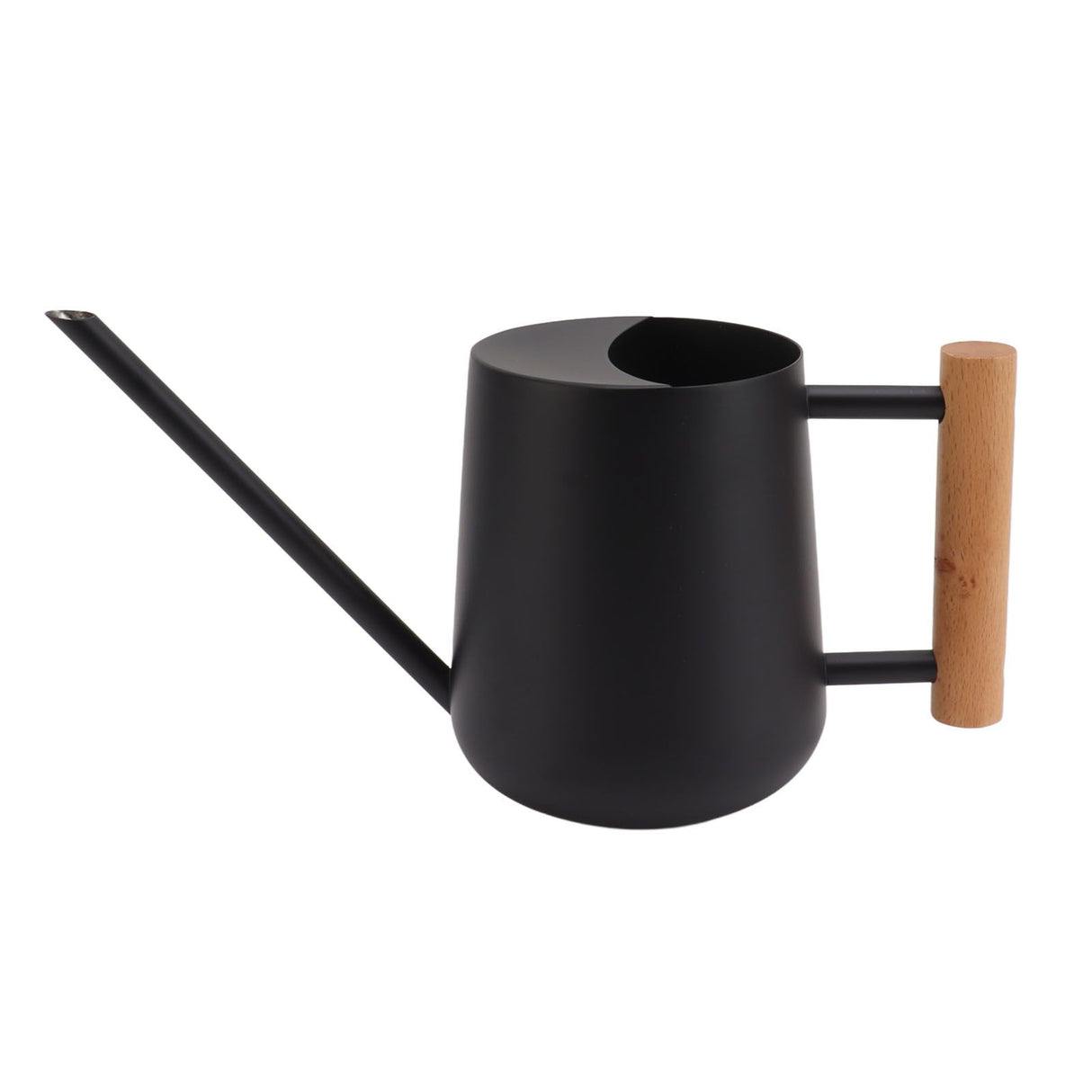 Watering Can 900ml Stainless Steel Long Spout Wooden Handle Elegant Flower Watering Pot for Garden Family Outdoor Black