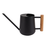 Watering Can 900ml Stainless Steel Long Spout Wooden Handle Elegant Flower Watering Pot for Garden Family Outdoor Black - Close-Up Angle