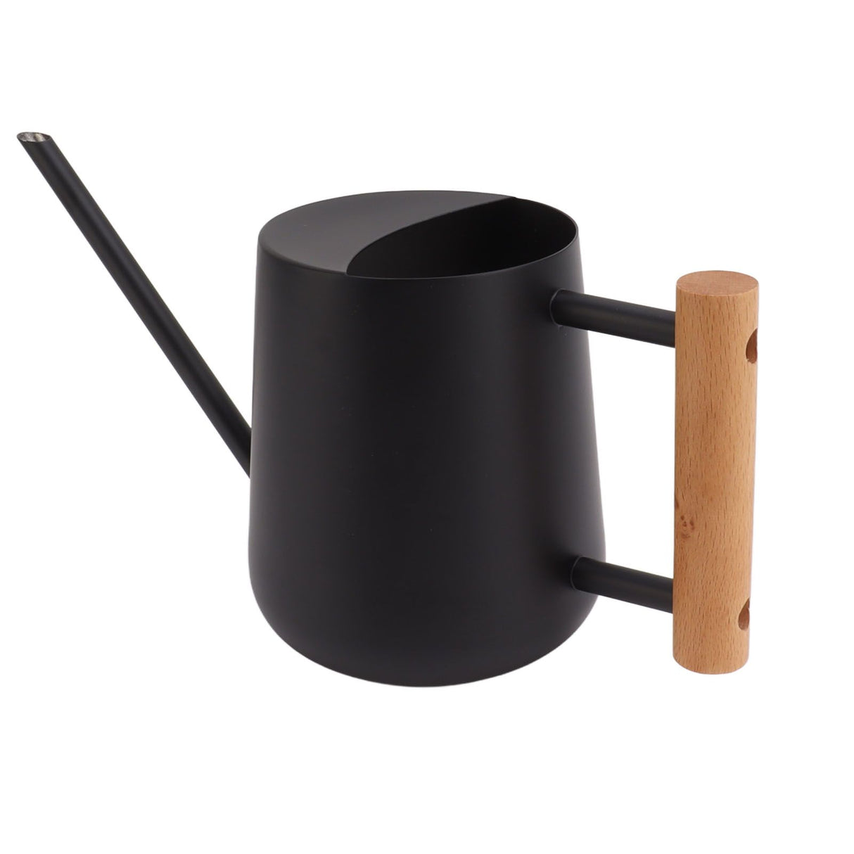 Watering Can 900ml Stainless Steel Long Spout Wooden Handle Elegant Flower Watering Pot for Garden Family Outdoor Black