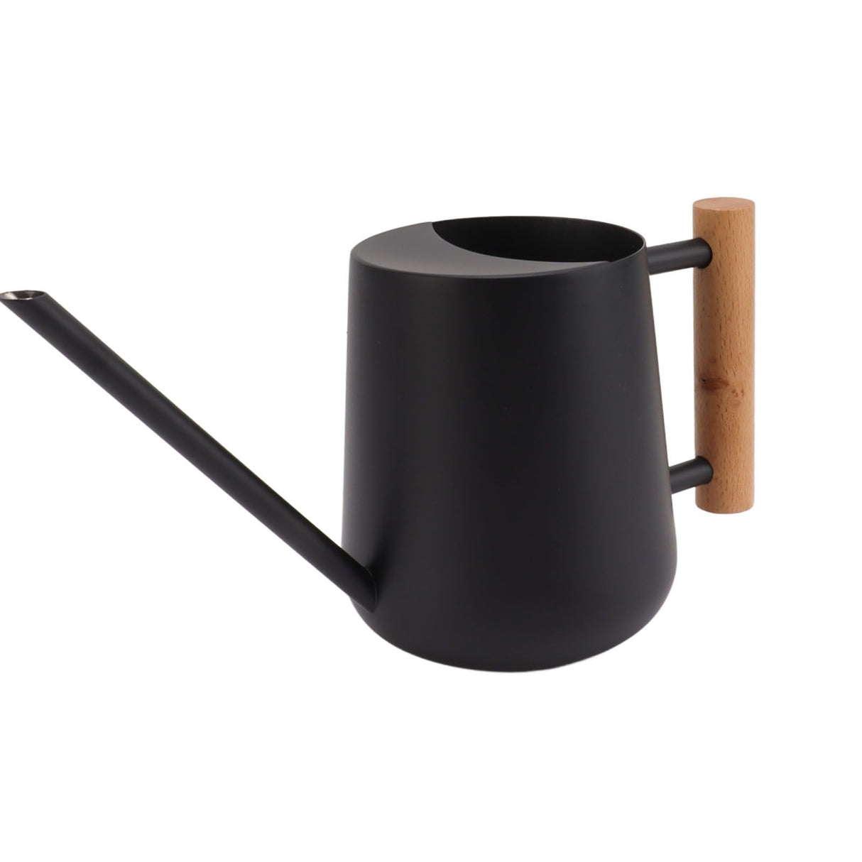 Watering Can 900ml Stainless Steel Long Spout Wooden Handle Elegant Flower Watering Pot for Garden Family Outdoor Black