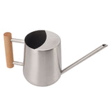 Watering Can 900ml Stainless Steel Long Spout Wooden Handle Elegant Flower Watering Pot for Garden Family Outdoor Silver Color - Top-Down View