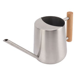 Watering Can 900ml Stainless Steel Long Spout Wooden Handle Elegant Flower Watering Pot for Garden Family Outdoor Silver Color - Low Angle