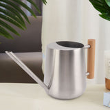 Watering Can 900ml Stainless Steel Long Spout Wooden Handle Elegant Flower Watering Pot for Garden Family Outdoor Silver Color