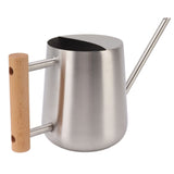 Watering Can 900ml Stainless Steel Long Spout Wooden Handle Elegant Flower Watering Pot for Garden Family Outdoor Silver Color - Extra Image