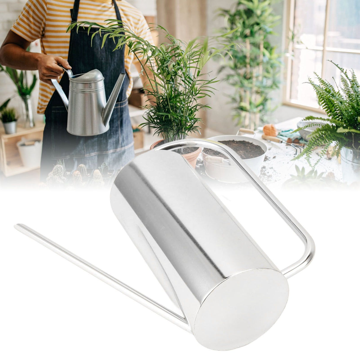 Plants Watering Can Long Spout 1500ml Large Capacity Watering Kettle Stainless Steel Pot Gardening Supplies Silver Color