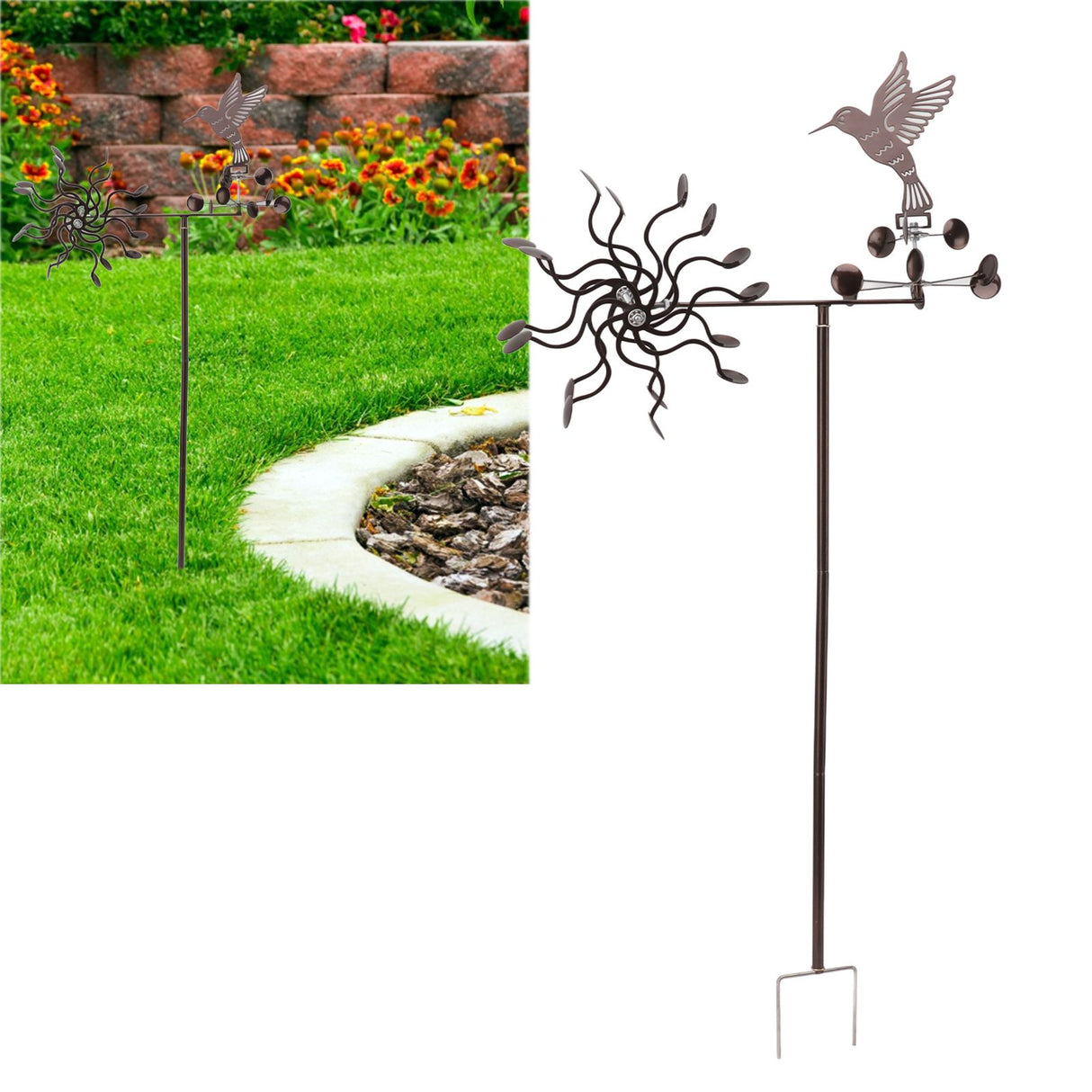 Wind Spinners Iron Hummingbird Metal Windmill Wind Sculpture for Outdoor Lawn Yard Patio Garden Ornaments